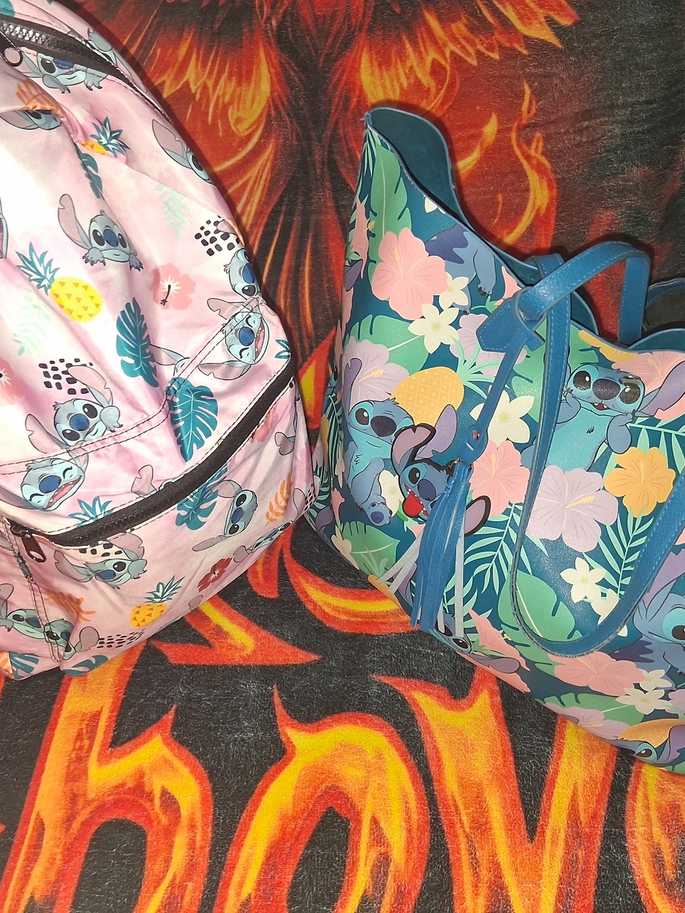 Disney Pink and Blue Stitch Floral Backpack and Tote Set